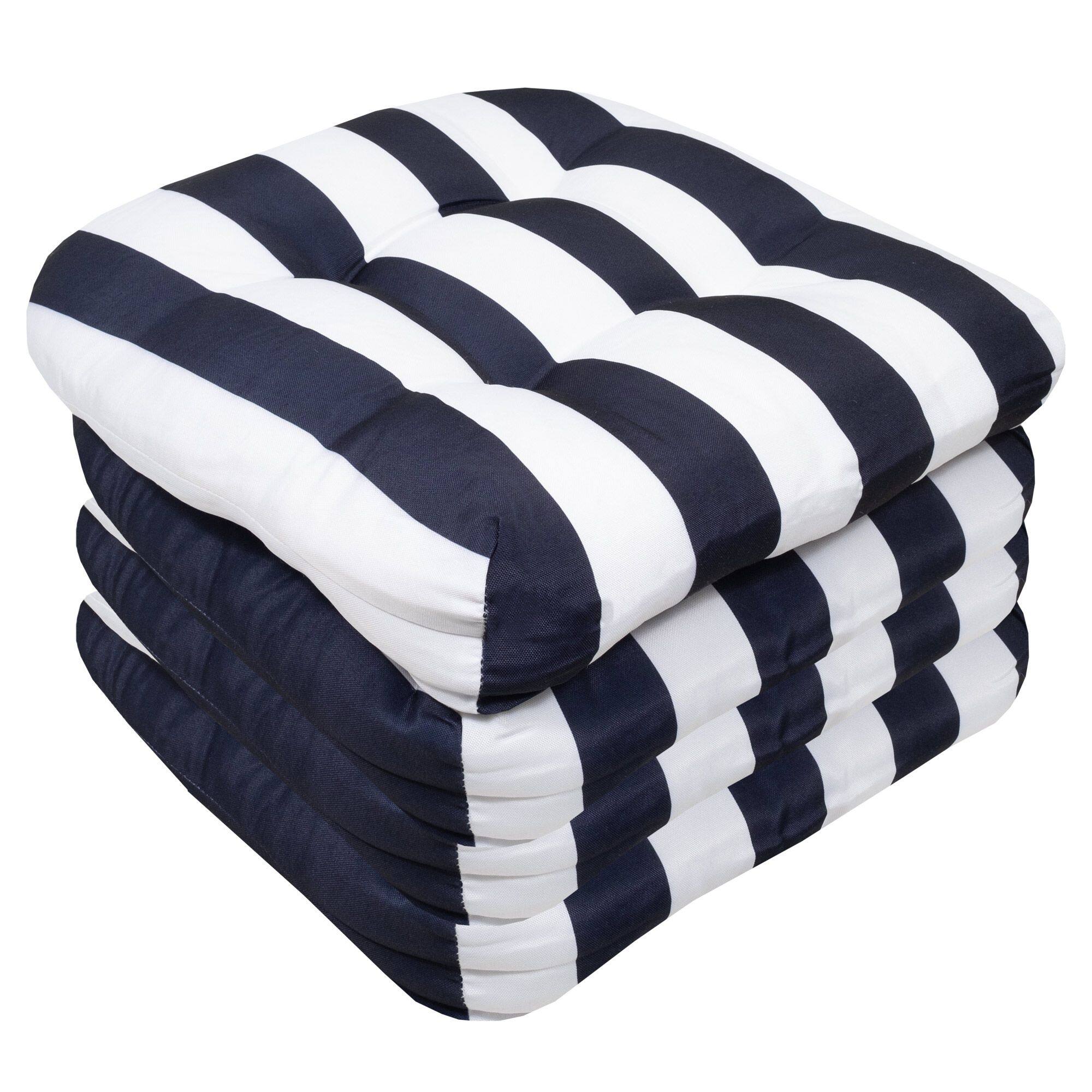 Angle. Sweet Home Collection - Havana Stripe Patio Cushions Indoor/Outdoor Tufted 19" x 19", 4-Pack - Navy/White.