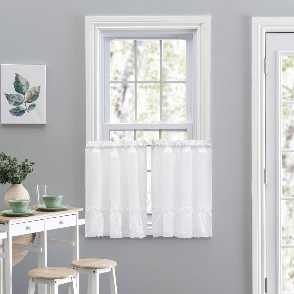 Angle. Ellis Curtain - Ellis Curtain Madelyn Ruflled Victorian 1.5" Rod Pocket Window Curtain Tiers 82"x45" White - White.