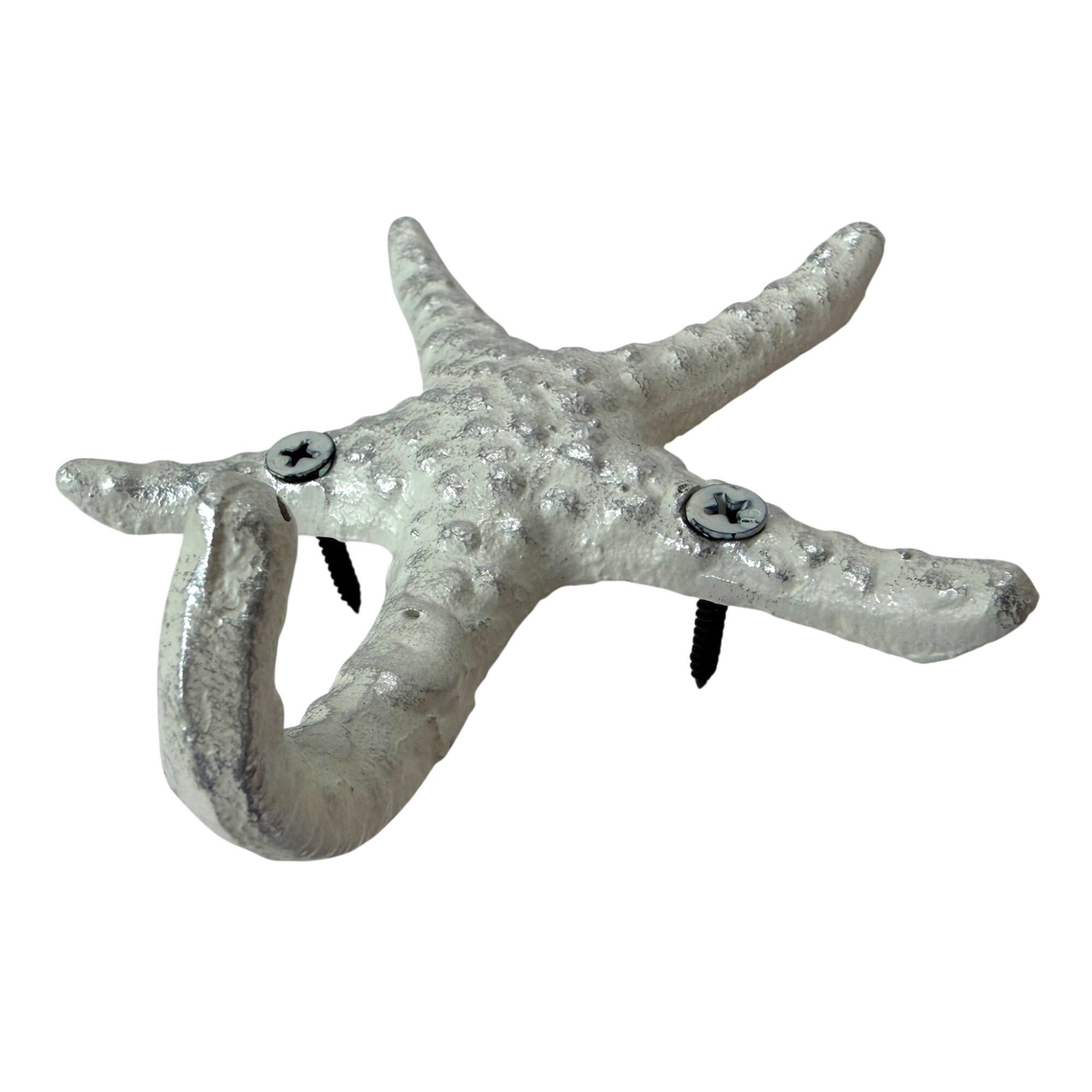 Alt View 3. Zeckos - Set of 3 Cast Iron Coral Starfish Decorative Wall Hooks Hangers 4 Inches - Coral.