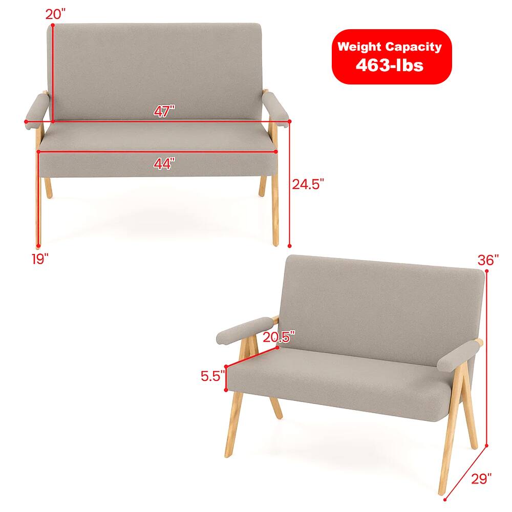 - Weight Capacity: 463-lbs
- Dimensions:
  - Sofa: 47" (width) x 44" (depth) x 24.5" (height)
  - Seat: 19" (depth) x 20.5" (width) x 5.5" (height)
  - Armrest: 20" (height)
  - Overall: 36" (width) x 29" (depth)