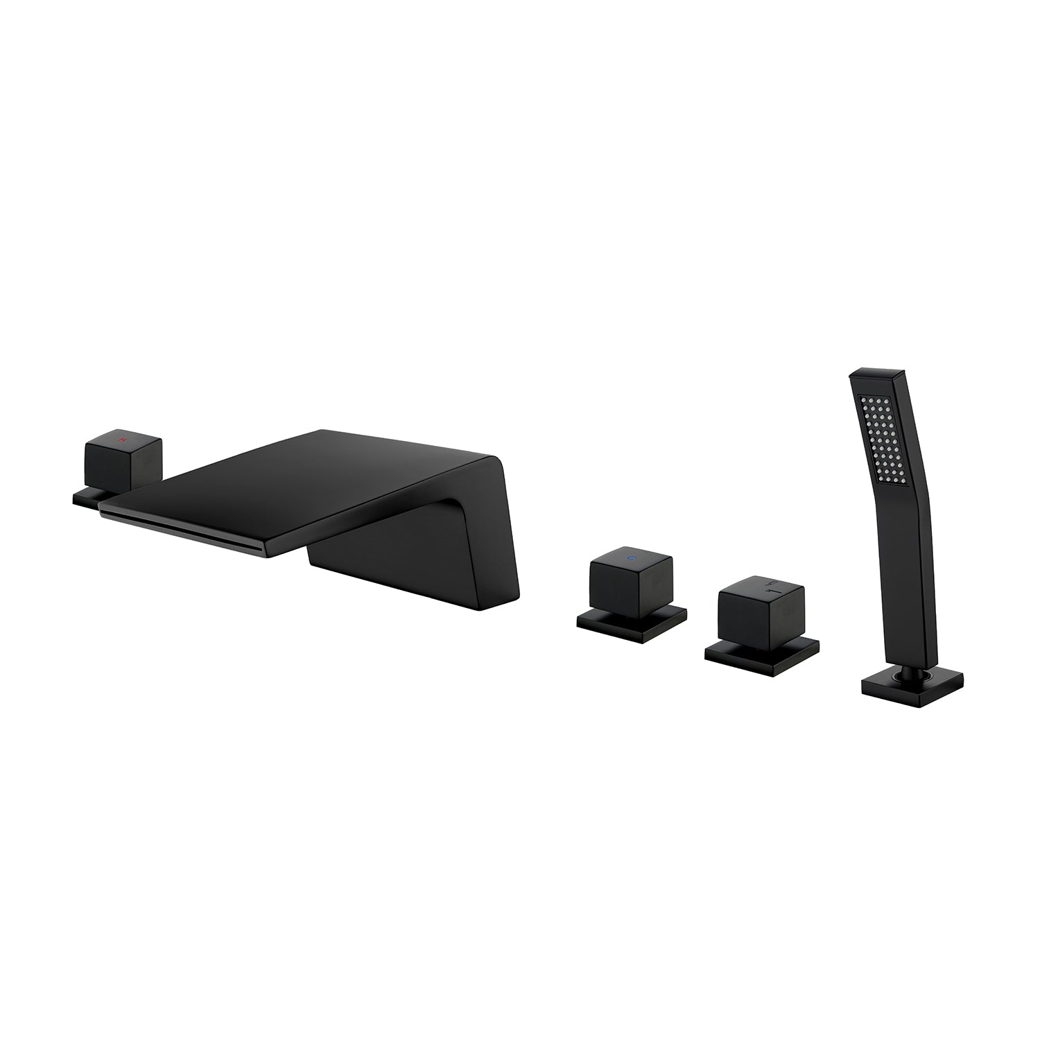 Alt View 1. Boyel Living - 7 in.W Black Sloped Bathtub Hot and Cold Water Faucet with Handheld Shower and Waterfall Outlet 5-Hole - Matte Black.