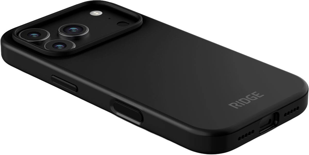 Left. The Ridge Wallet - Ridge Phone Case - Matte Black - Apple iPhone 18 Pro and 17 Pro Devices - Black.