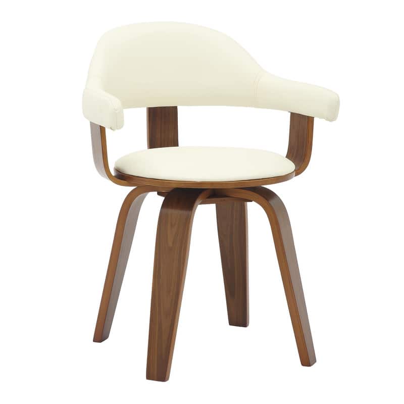 Front. LeisureMod - Brivo Modern Leather Upholstered Side Dining Chair with Open Back and Swivel for Home Living Room or Office - White.