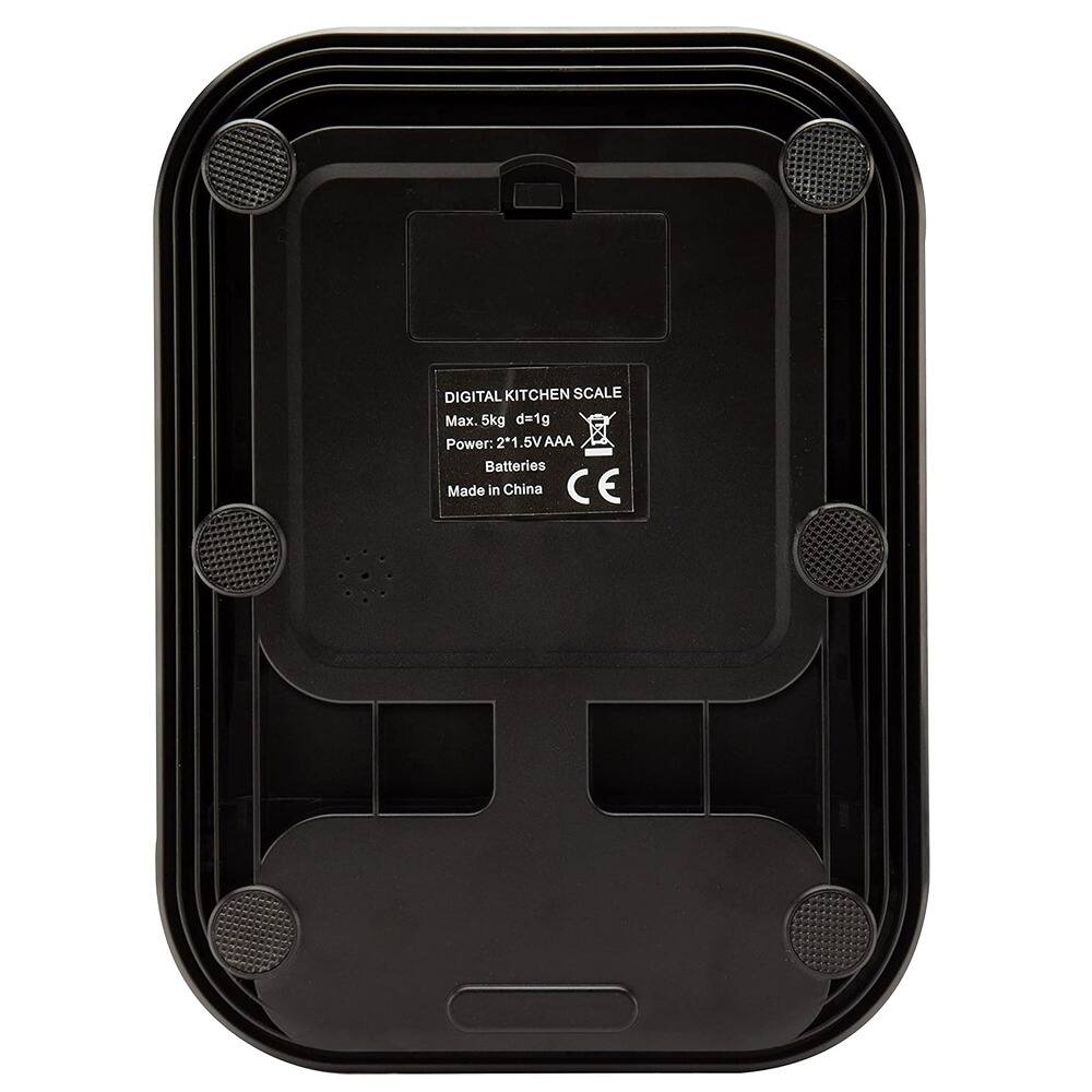DIGITAL KITCHEN SCALE  
Max. 5kg d=1g  
Power: 2x1.5V Batteries AAA  
Made in China  
CE