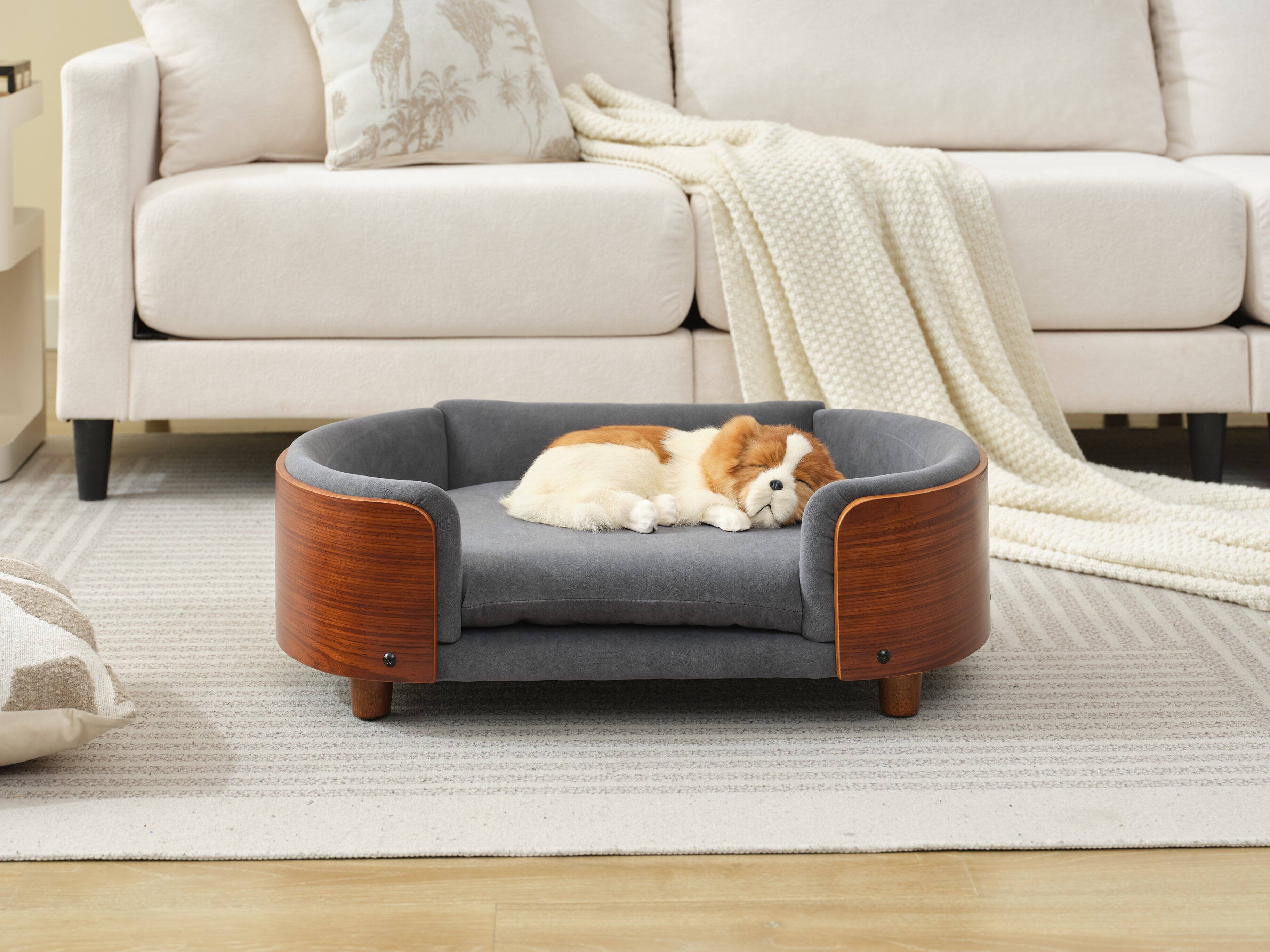 Alt View 4. APRILSOUL - Scandinavian style Elevated Dog Bed Pet Sofa With Solid Wood legs and Walnut Bent Wood Back  Dark Grey Velvet Mid Size - DARK GREY.
