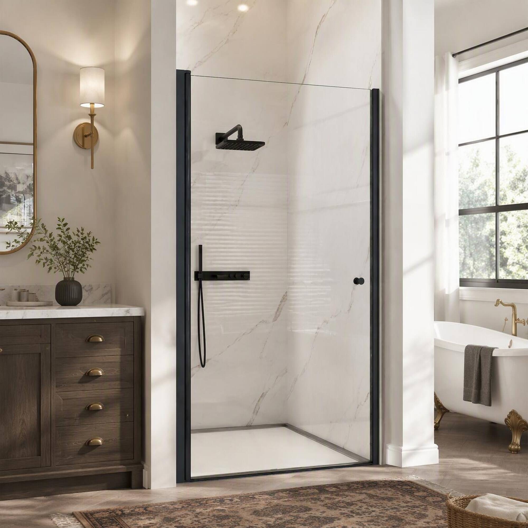 RYHNUYNE 30 In W X 72 In H Frameless Circular Pivot Shower Door, 1/4 In ...