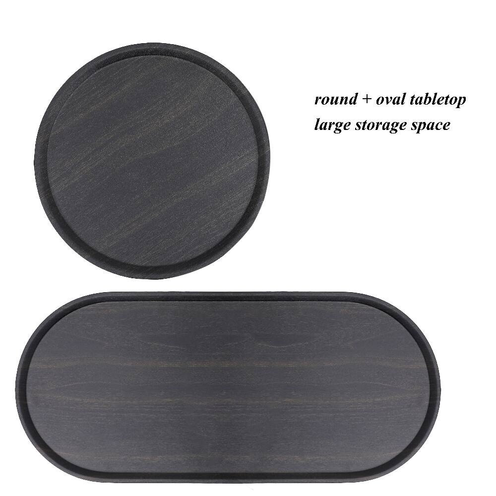 round + oval tabletop  
large storage space