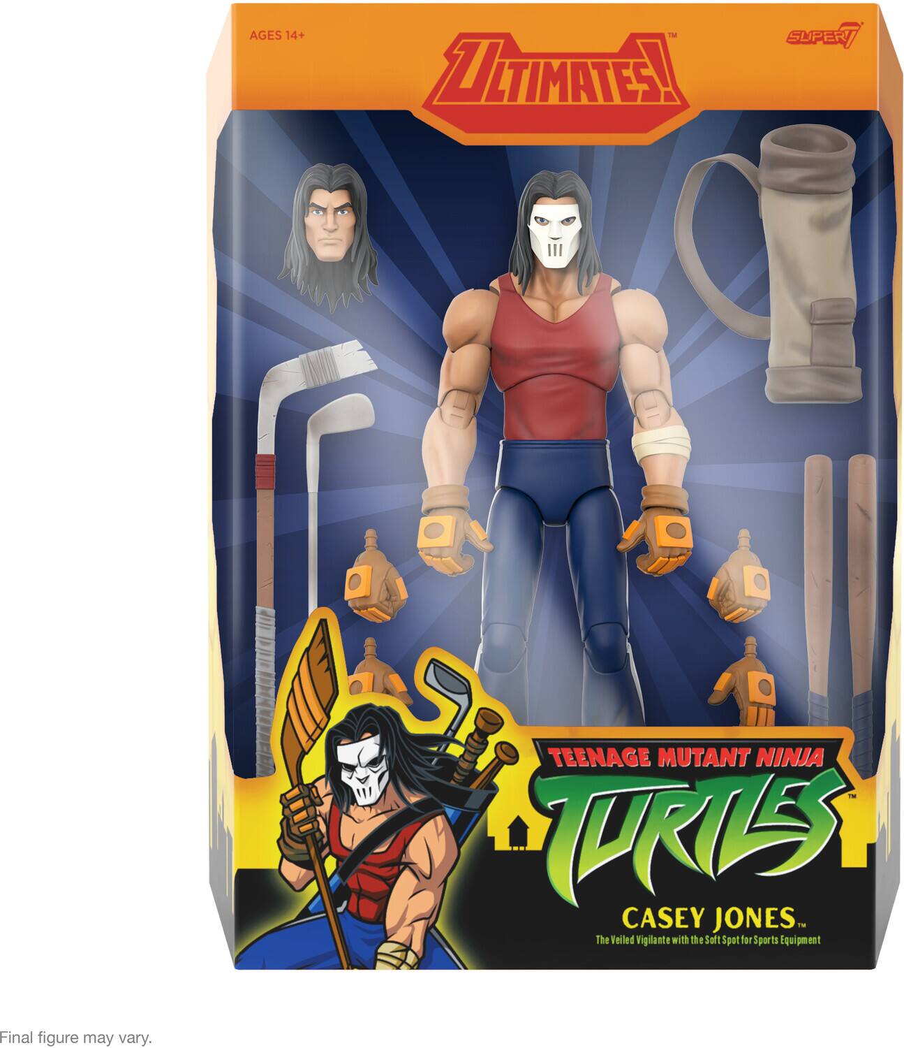 AGES 14+ - ULTIMATES! SUPER TEENAGE MUTANT NINJA TURTLES CASEY JONES - The Veiled Vigilante with the Soft Spot for Sports Equipment. Final figure may vary.