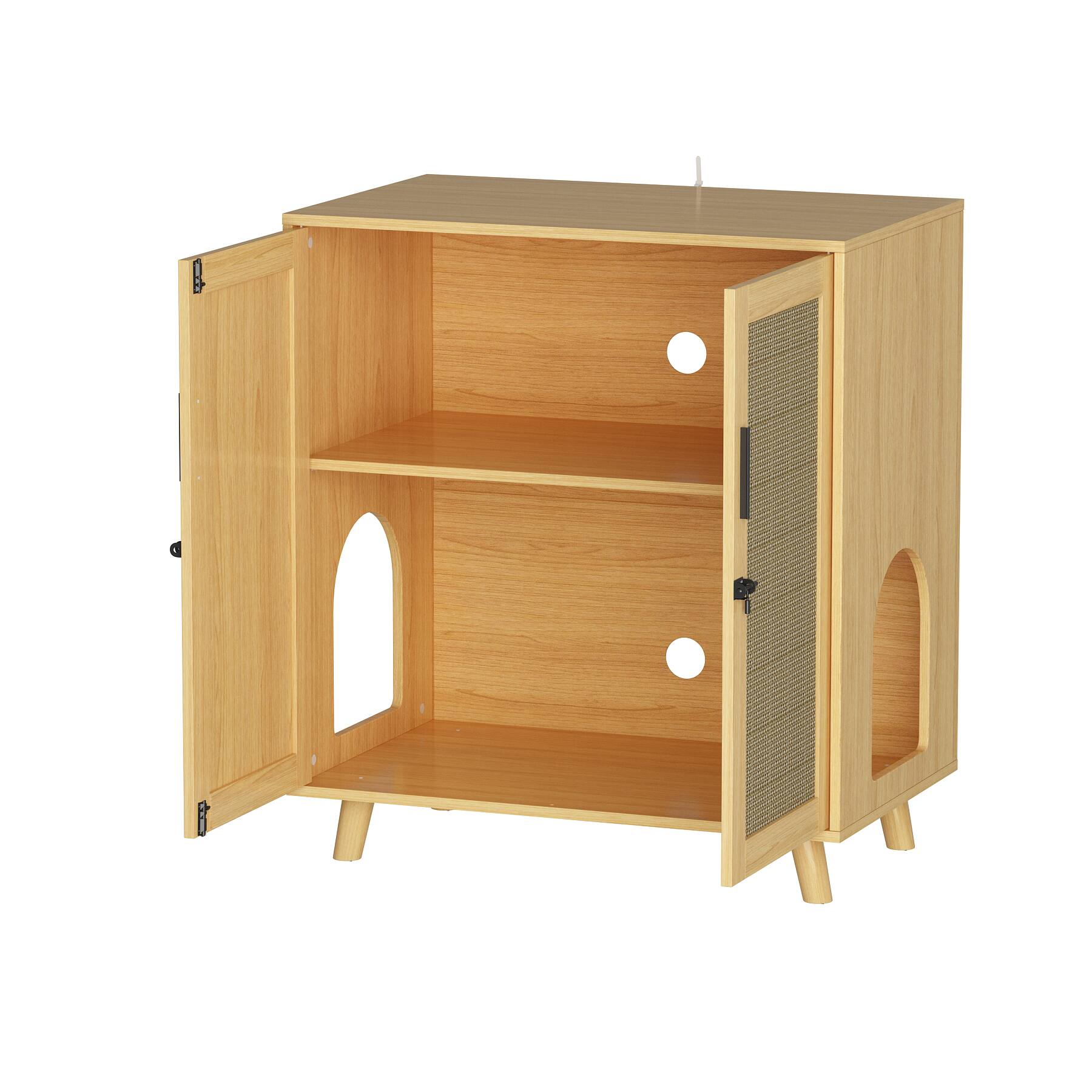 Angle. FUFU & GAGA - Multi-Functional Cat Furniture Cabinet – Hidden Litter Box Storage & Scratching Post with Adjustable Shelves.