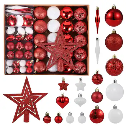 Front. Acekool - 72Pcs Christmas Balls Ornaments Xmas Hanging Balls Christmas Tree Decorations for New Year Home Decor Wine Red White - Red White.