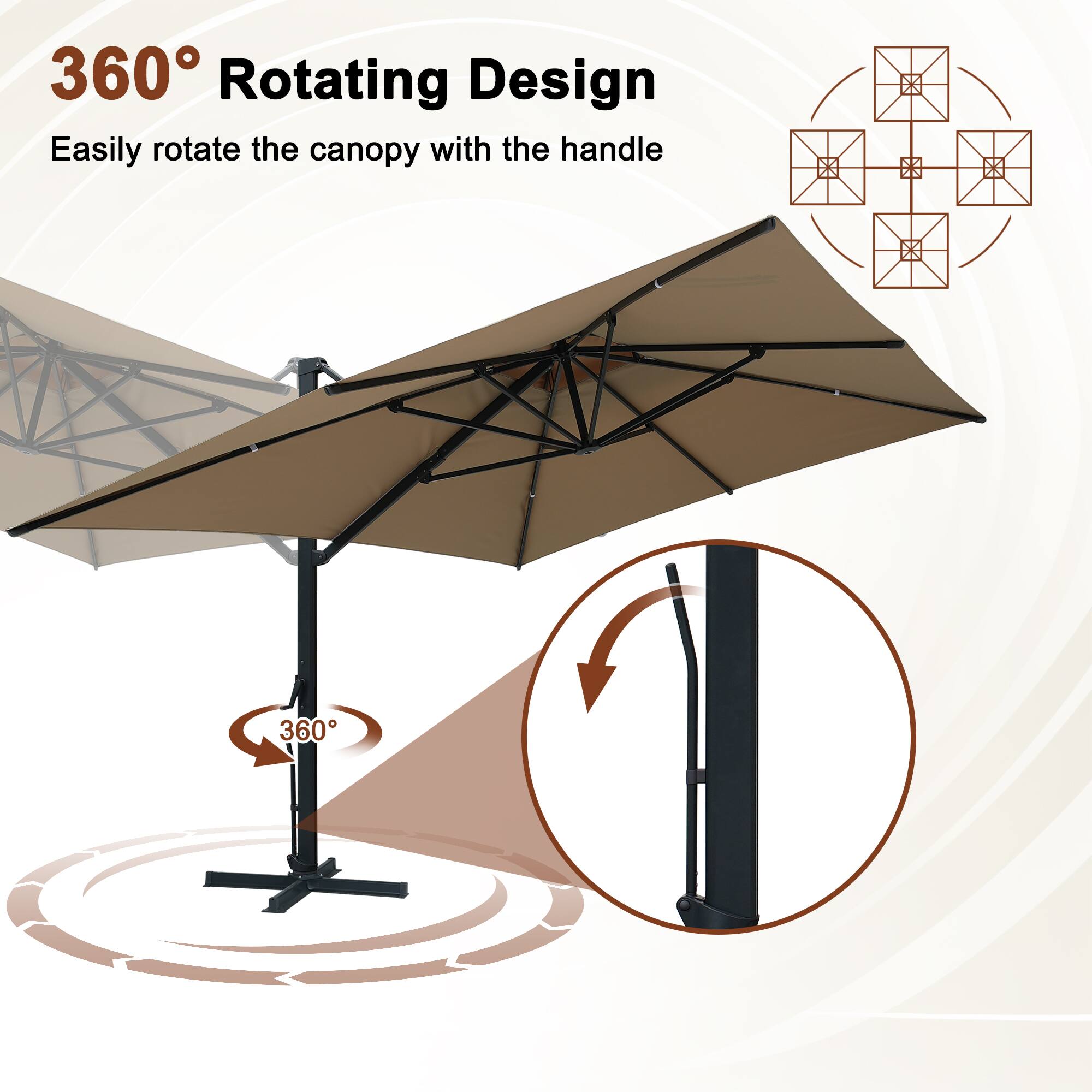 360° Rotating Design  
Easily rotate the canopy with the handle