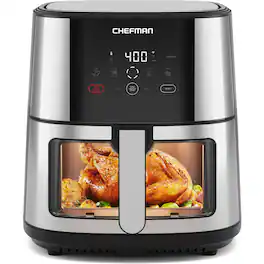 Chefman - Easy-View Air Fryer – 8 Qt Family Size with Viewing Window, Nonstick & Dishwasher Safe, Auto-Shutoff - Stainless Steel