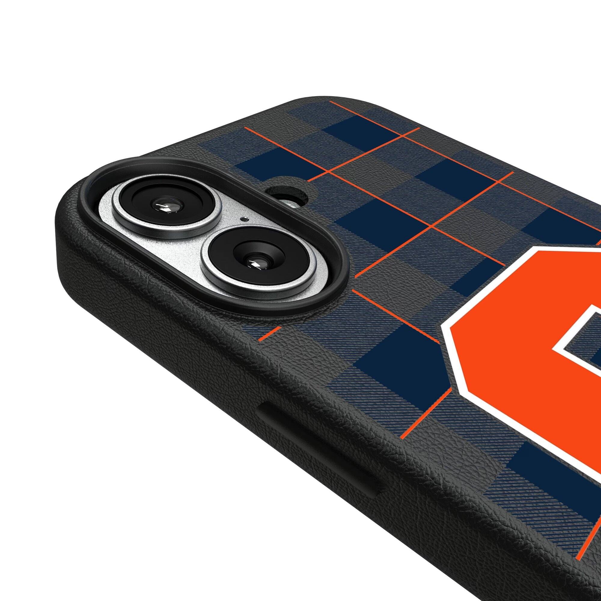 Alt View 2. Keyscaper - Syracuse Orange Plaid Magnetic Bump iPhone Case - 16 Pro - Black.