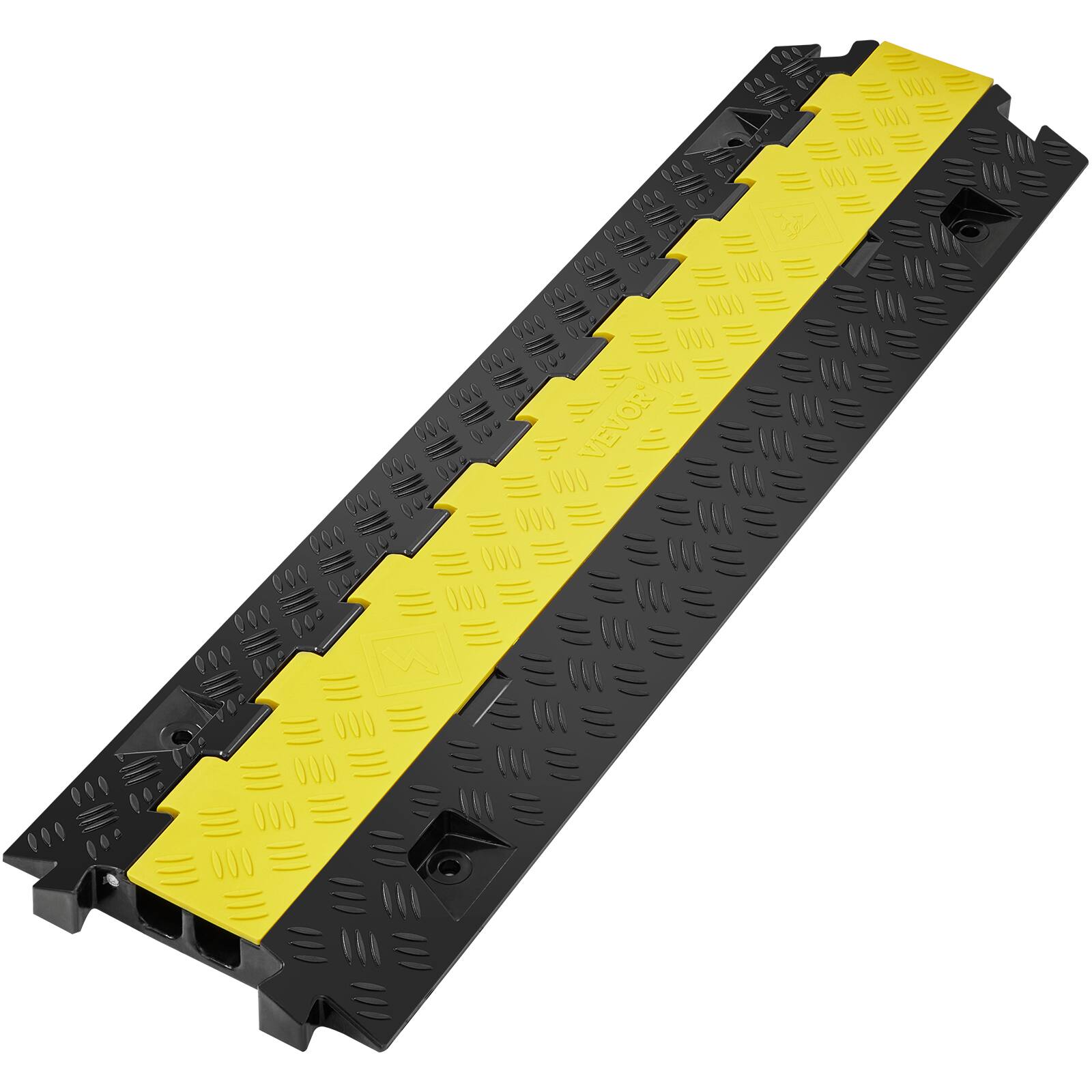 VEVOR - Cable Protector Ramp,2 Channel, 22000 lbs/axle Capacity Heavy Duty TPU Wire Cord Cover Ramp Hose Protector Ramp Driveway - Black and yellow
