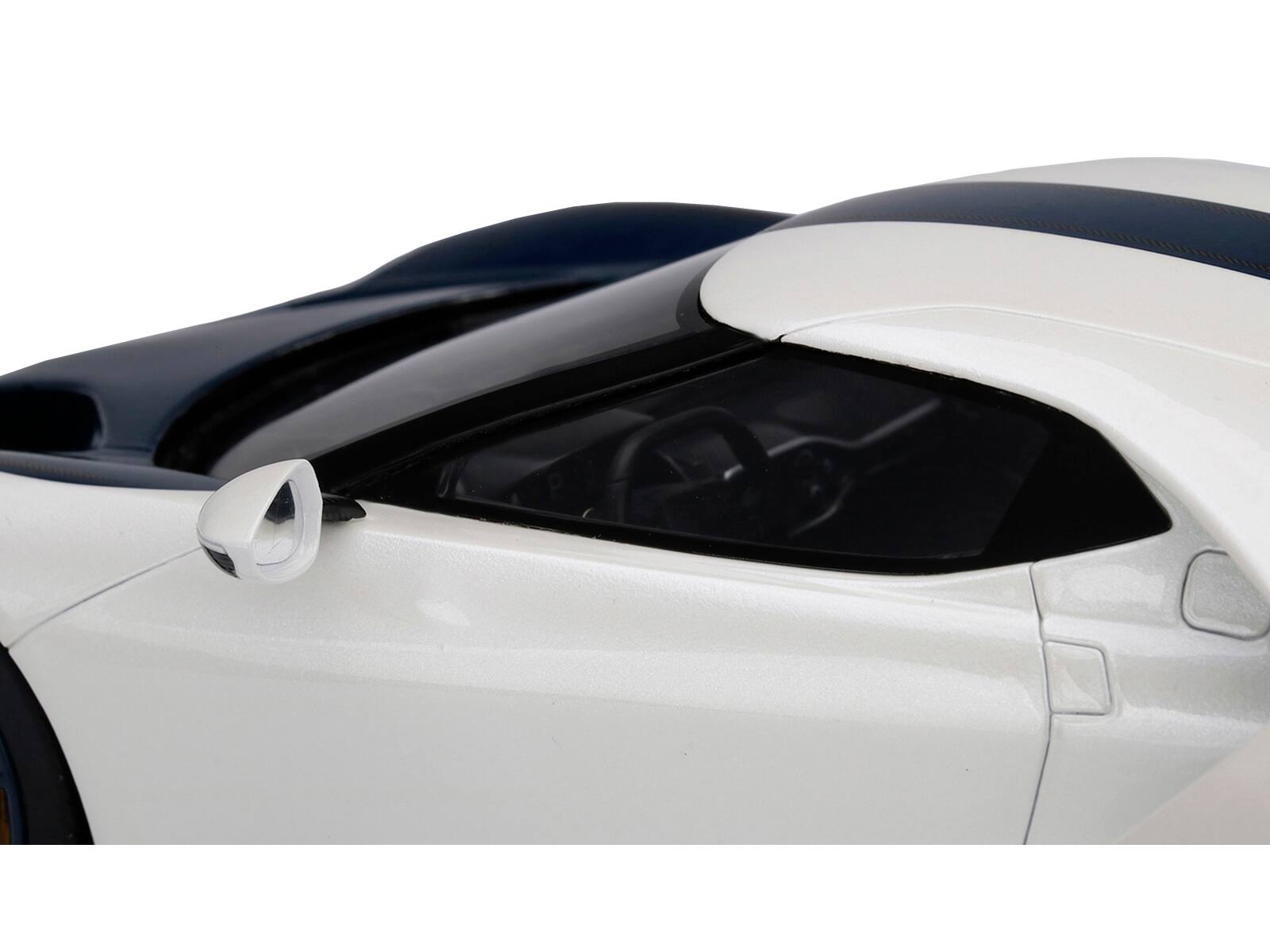 Angle. Top Speed - Ford GT "1964 Prototype Heritage Edition" White with Dark Blue Hood and Stripe 1/18 Model Car by Top Speed - White with Dark Blue.