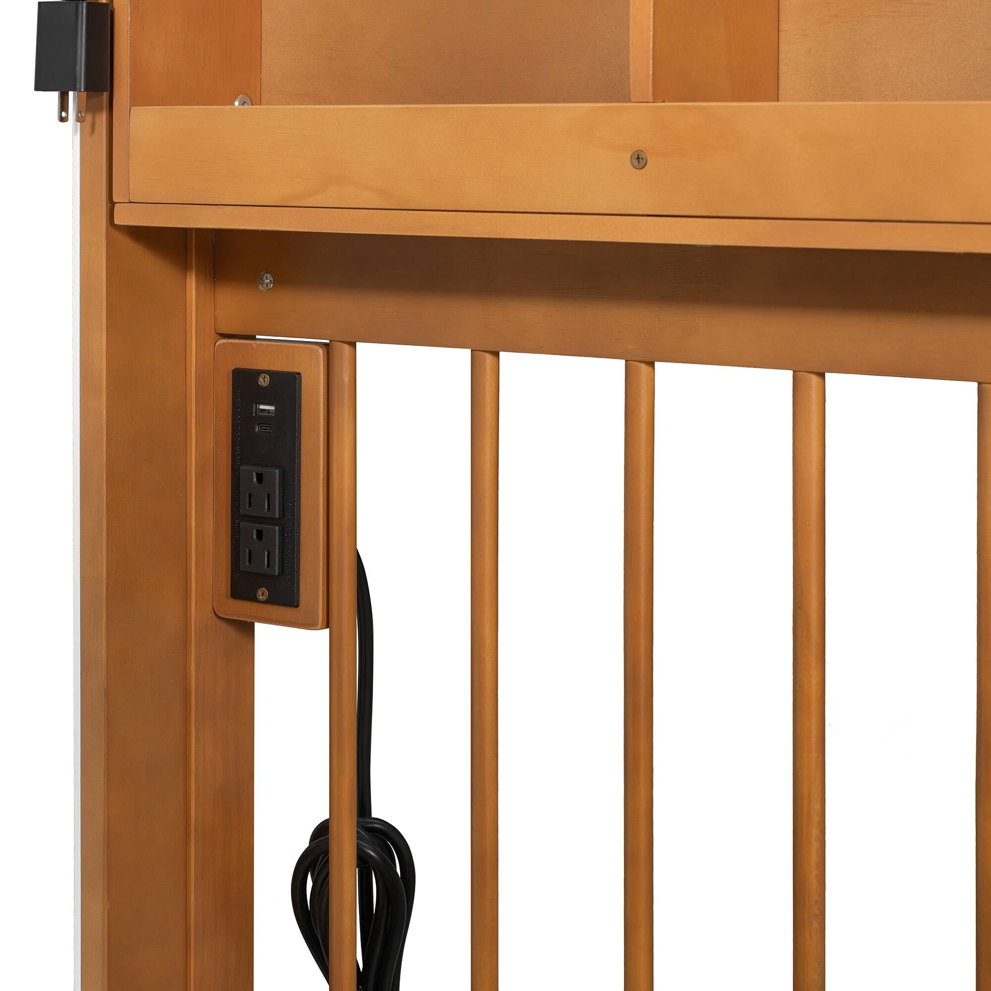 Alt View 8. Anysun - Full Size House Bed with 2 Large Drawers, Side Bookshelf with LED Strip - Walnut.