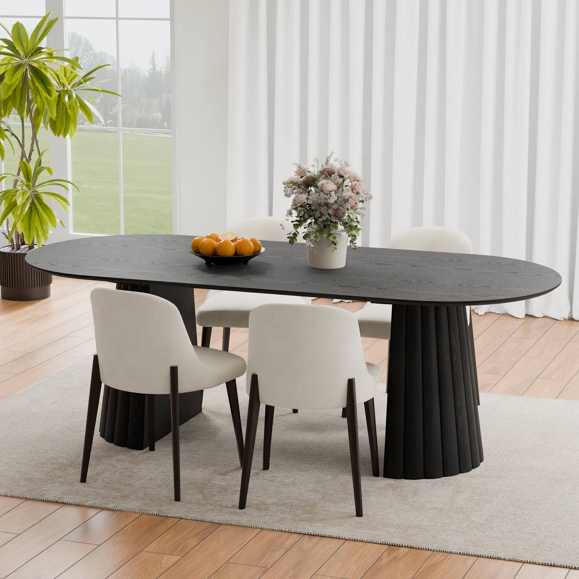 Alt View 1. Lirago - 79" Oval Dining Table Solid Wood - Double Pedestal Kitchen Table Seats 6, Classic Dining Room Table for Home - Black.