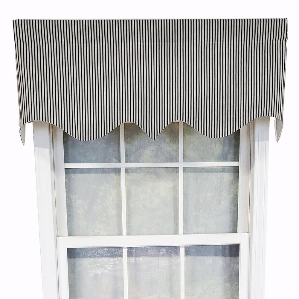 RLF Home - Luxurious Modern Design Classic MG-Ticking Stripe Regal Style Window Valance 50" x 17" - Black