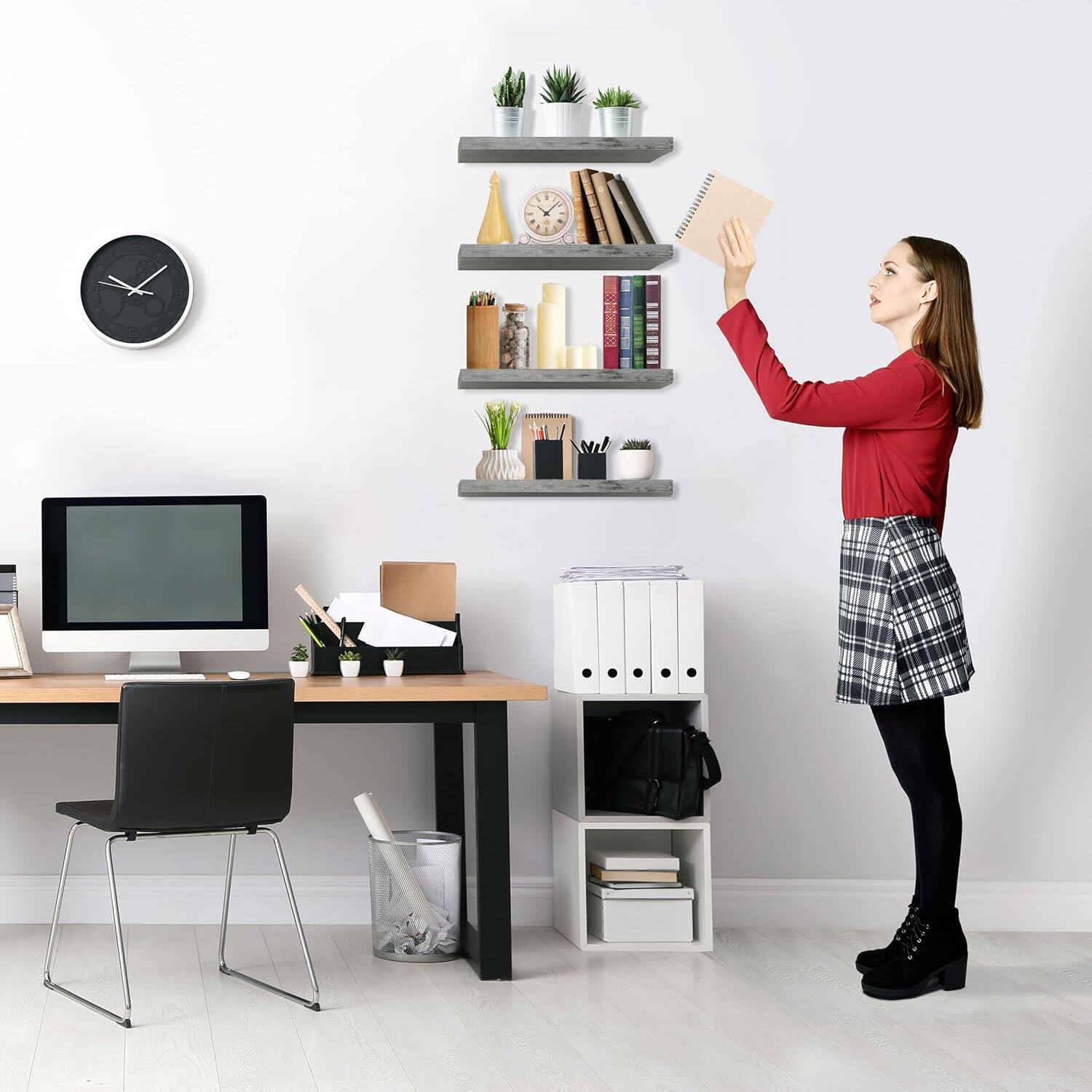 Alt View 5. Sorbus - 4 Pack 16 Inch Sorbus Floating Shelves - for Bedroom, Kitchen, Living Room, Office - for Trophies, Books, Frames, etc - Gray.