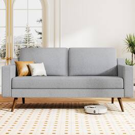 Dyonery - 65.4" Loveseat Sofa,Mid Century Modern Loveseat Couches for Living Room,Comfy Linen Sofa with Spring Cushion - Gray
