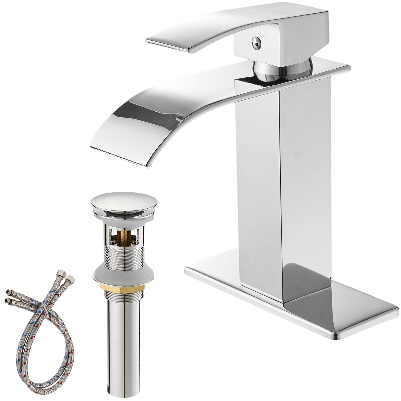 Alt View 1. Boyel Living - Single Handle Single Hole Bathroom Faucet with Deckplate Included and Pop Up Drain in Chrome - Chrome.