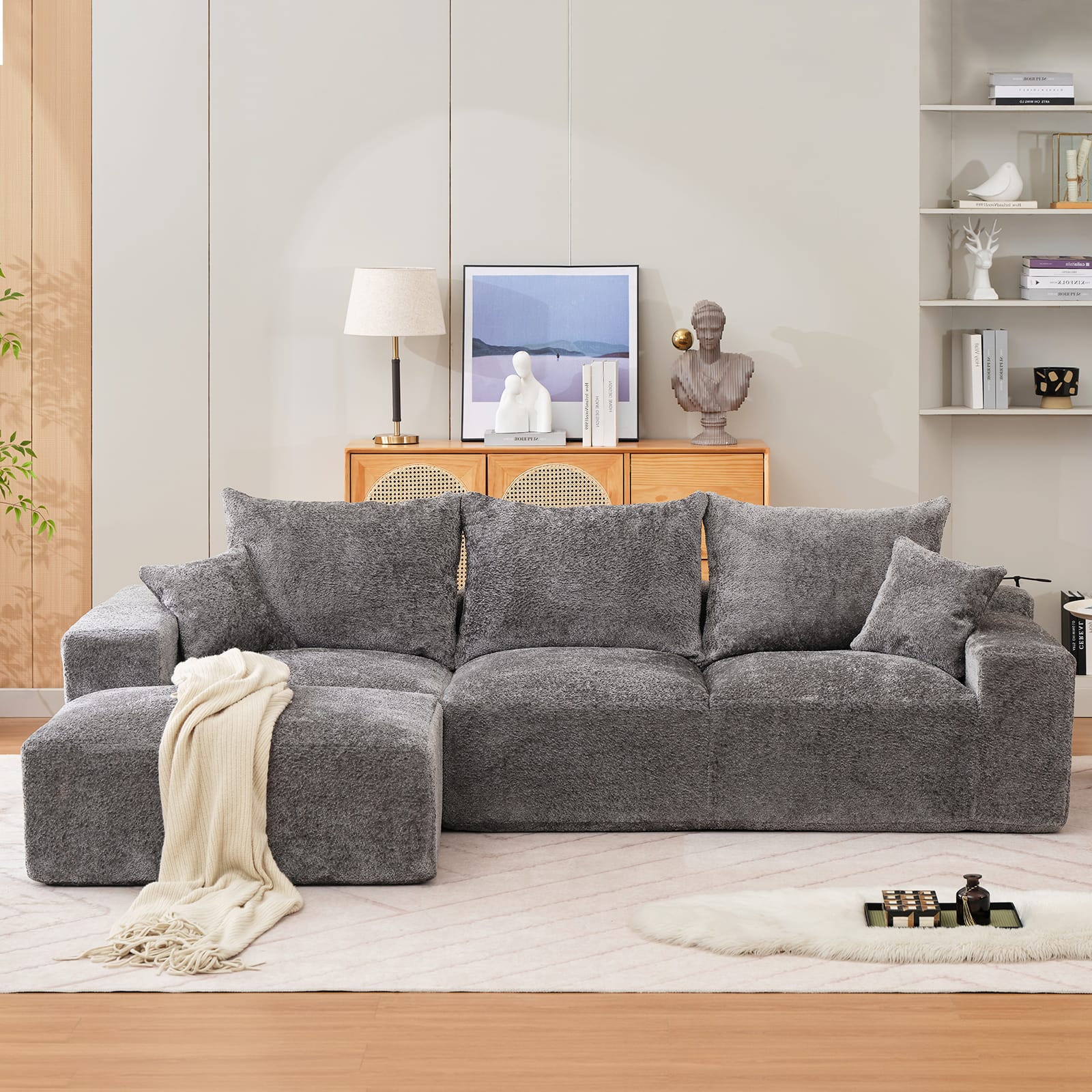 Babevy - Oversized Modular Sectional Sofa with Chaise and Sleeper Bed Chenille Gray - Gray