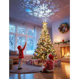 Schertz - 3D Hollow Christmas Tree Topper – Lighted Star with Rotating Snowflake Projector, Sparkling Magic White LED for Chr - Gold