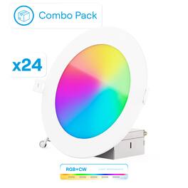 Infibrite - 6-Inch Wifi RGB + CW Recessed LED Downlight, 12W, 1100 Lumens, App Dimmable, Wet Rated (Set of 24) - Smart