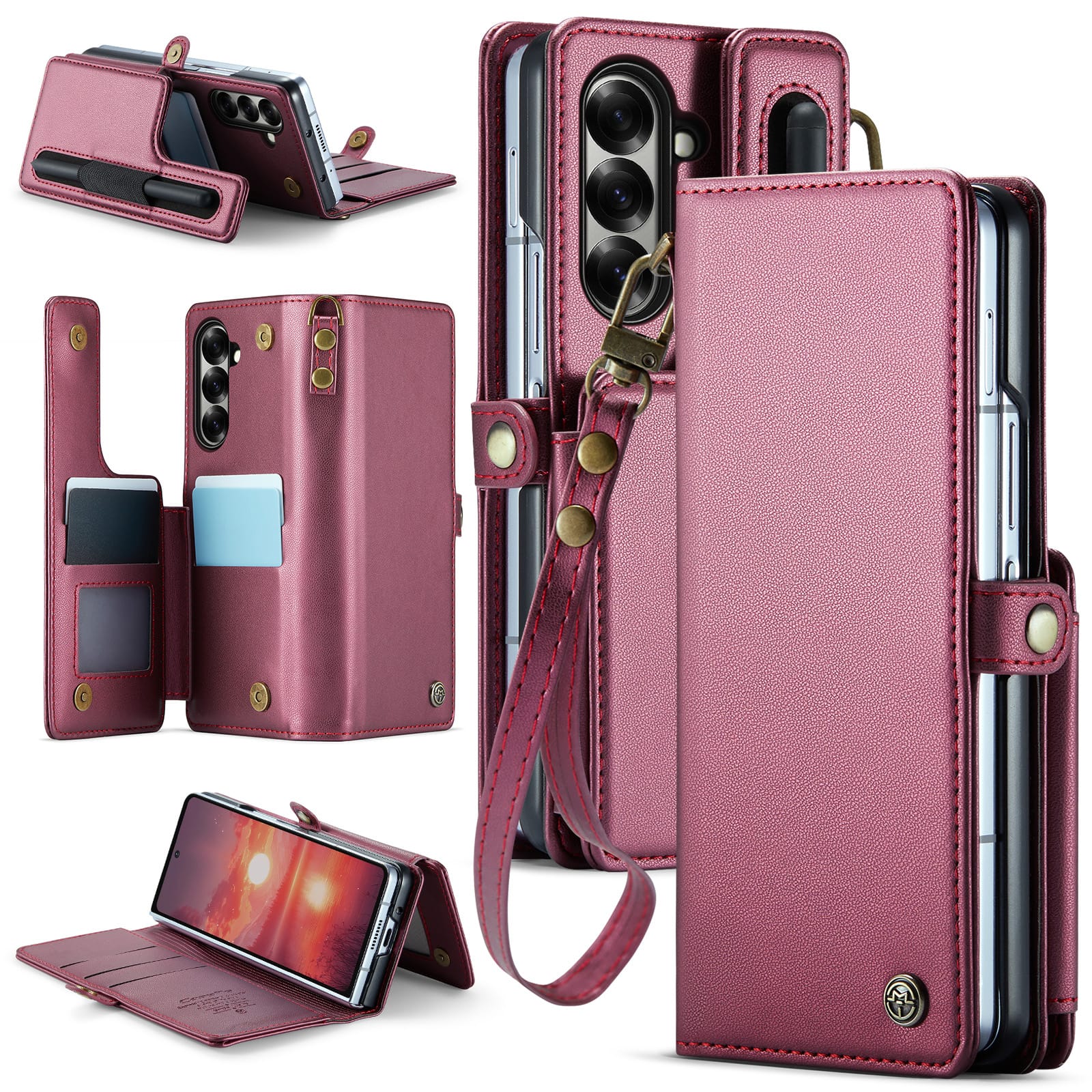 Dteck - Shockproof Flip Wallet Phone Case for Samsung Galaxy Z Fold8 Ultra, RFID Leather Protective Kickstand Cover with Strap - Winered price history on PriceWatchPro