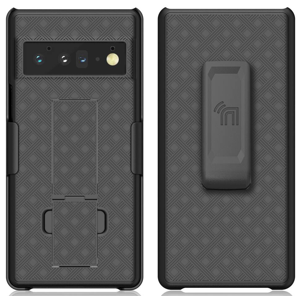 Alt View 2. Nakedcellphone - Case with Stand and Belt Clip Holster for Google Pixel 6 Pro - Black.