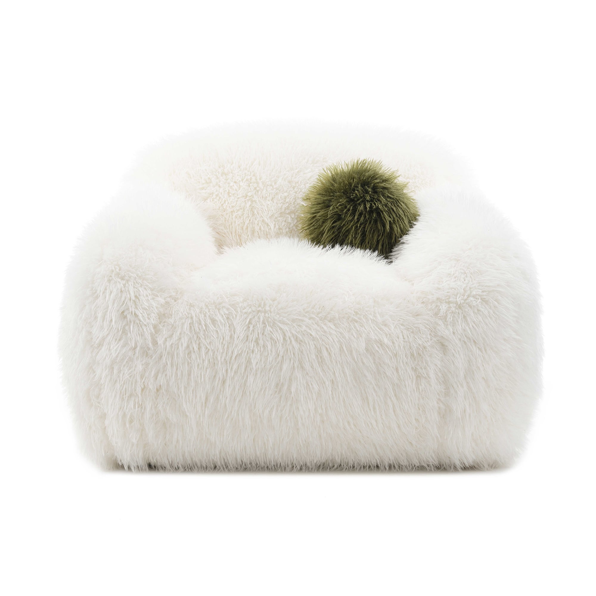 Vaczon - Faux Fur 360° Swivel Accent Chair with Ball Pillows, Plush Shaggy Armchair for Living Room Bedroom - White