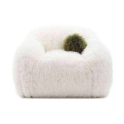 Front. Vaczon - Faux Fur 360° Swivel Accent Chair with Ball Pillows, Plush Shaggy Armchair for Living Room Bedroom - White.