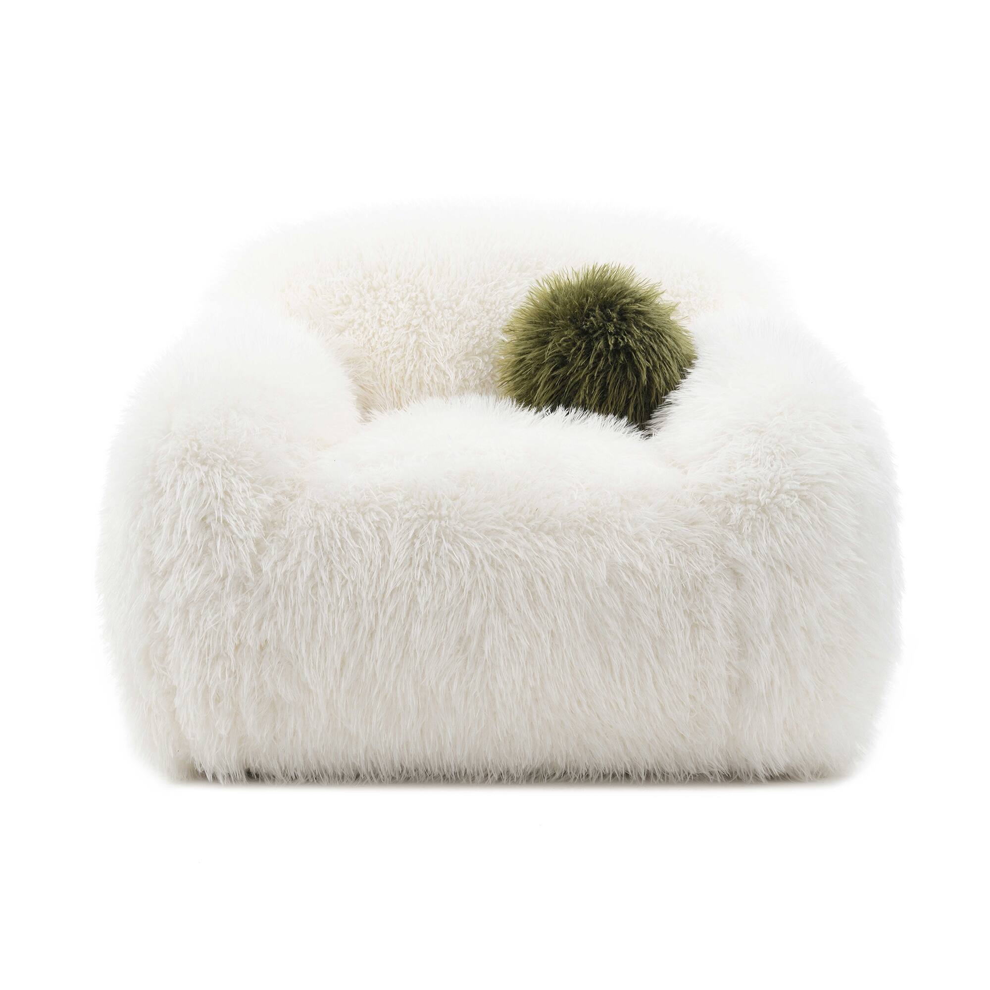 Front. Vaczon - Faux Fur 360° Swivel Accent Chair with Ball Pillows, Plush Shaggy Armchair for Living Room Bedroom - White.