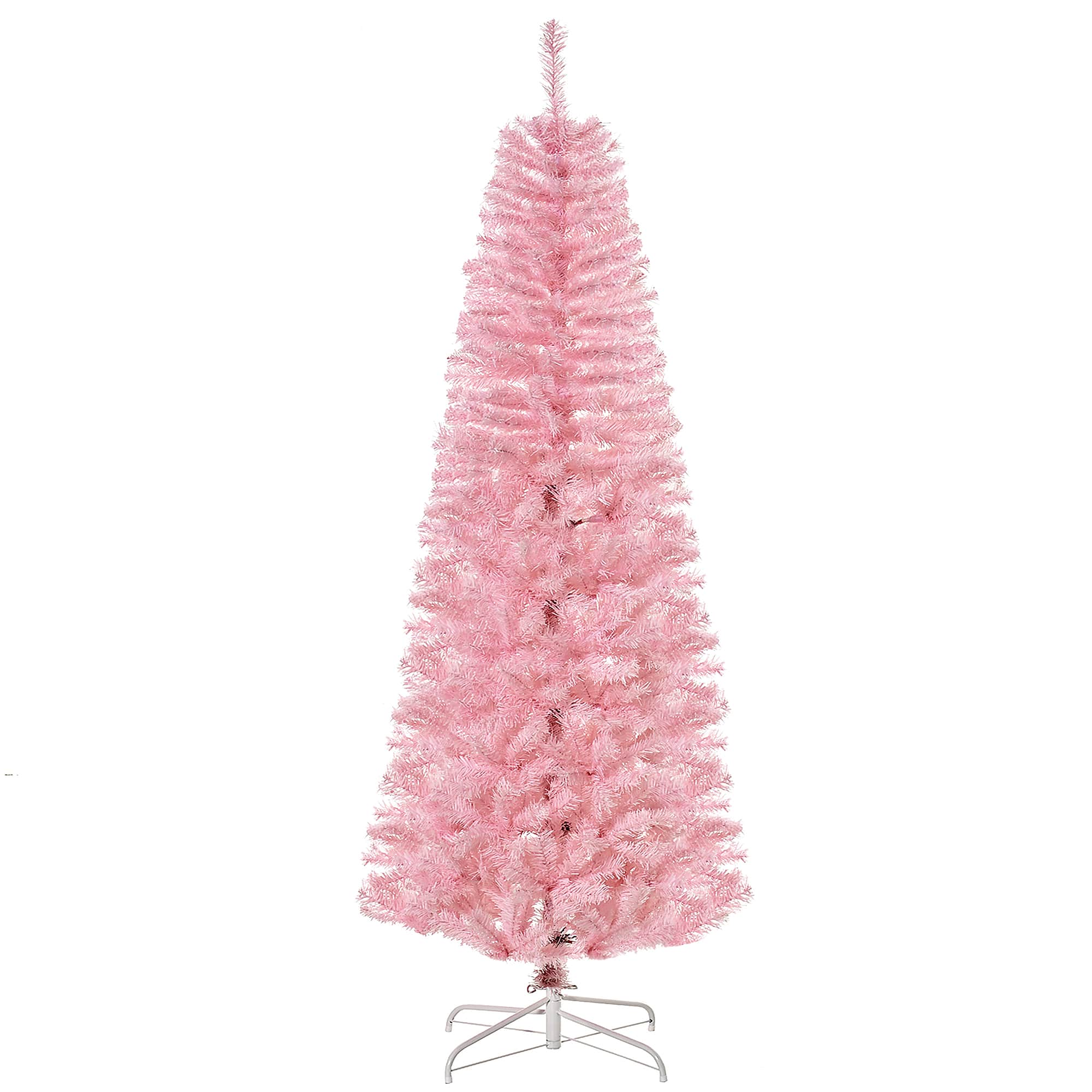Homcom - 6ft Douglas Fir Slim Pencil Artificial Christmas Tree, 618 Tips Metal Stand - Pink