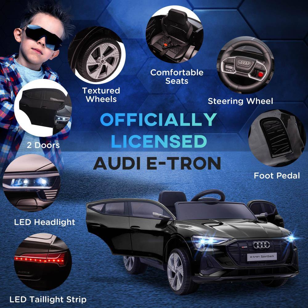- Comfortable Seats
- Textured Wheels
- Steering Wheel
- LED Headlight
- LED Taillight Strip
- Foot Pedal
- 2 Doors

OFFICIALLY LICENSED AUDI E-TRON