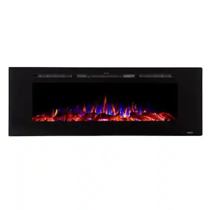 Front. Touchstone Home Products - 60 in. Wall Mounted Recessed Sideline Smart Electric Fireplace 1500W - Black.