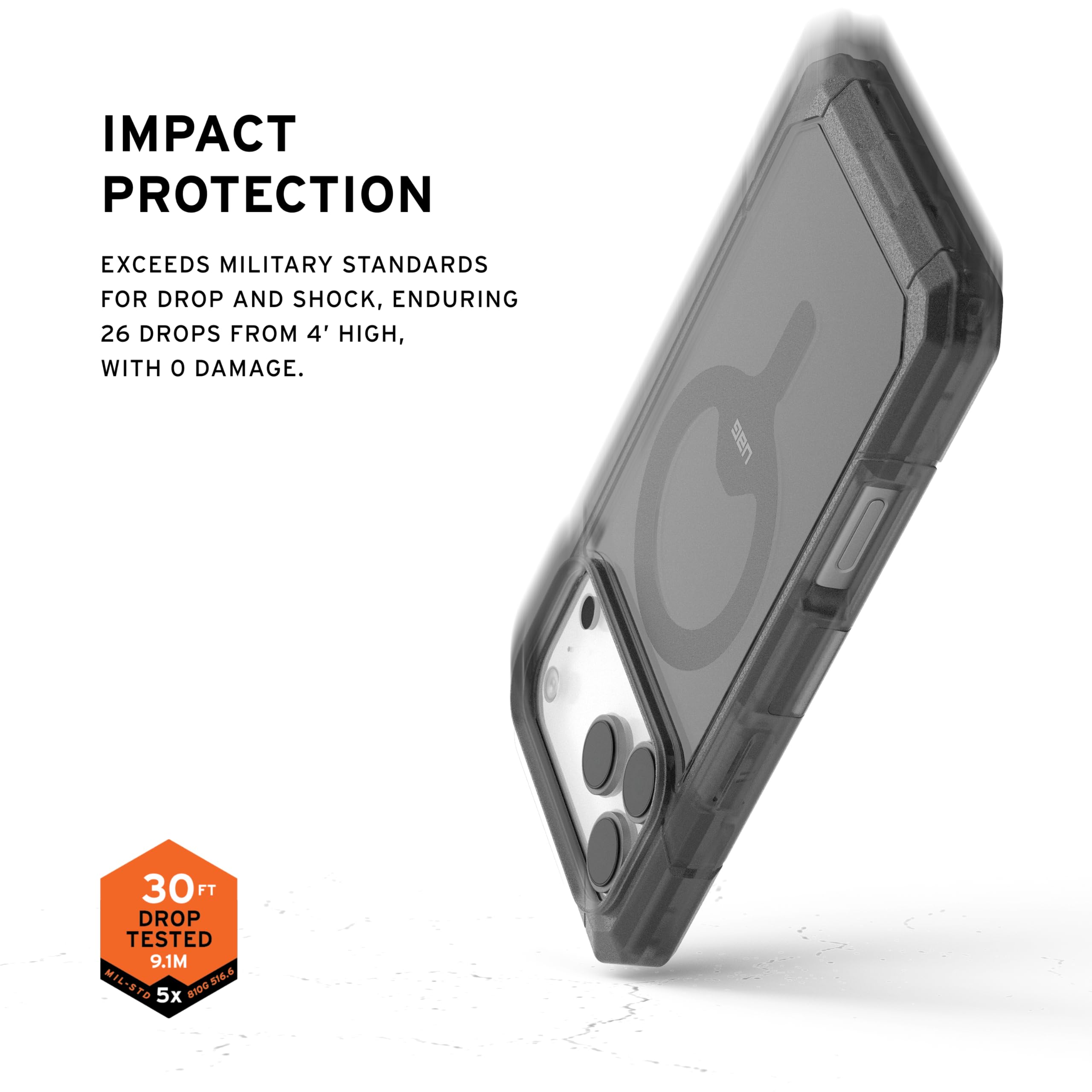 IMPACT PROTECTION

EXCEEDS MILITARY STANDARDS FOR DROP AND SHOCK, ENDURING 26 DROPS FROM 4' HIGH, WITH 0 DAMAGE.

30 FT DROP TESTED 9.1M

MIL-STD-810G 5X