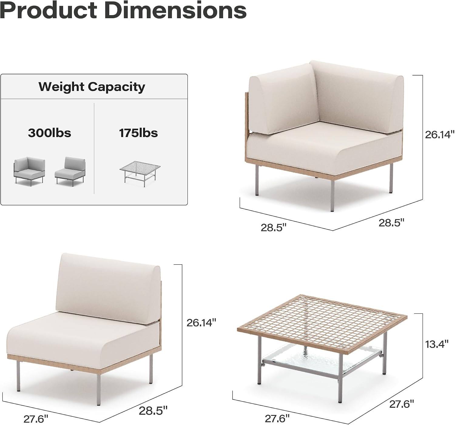 Product Dimensions

Weight Capacity
300lbs 175lbs

26.14" 28.5" 28.5" 26.14" 13.4" 27.6" 28.5" 27.6" 27.6"