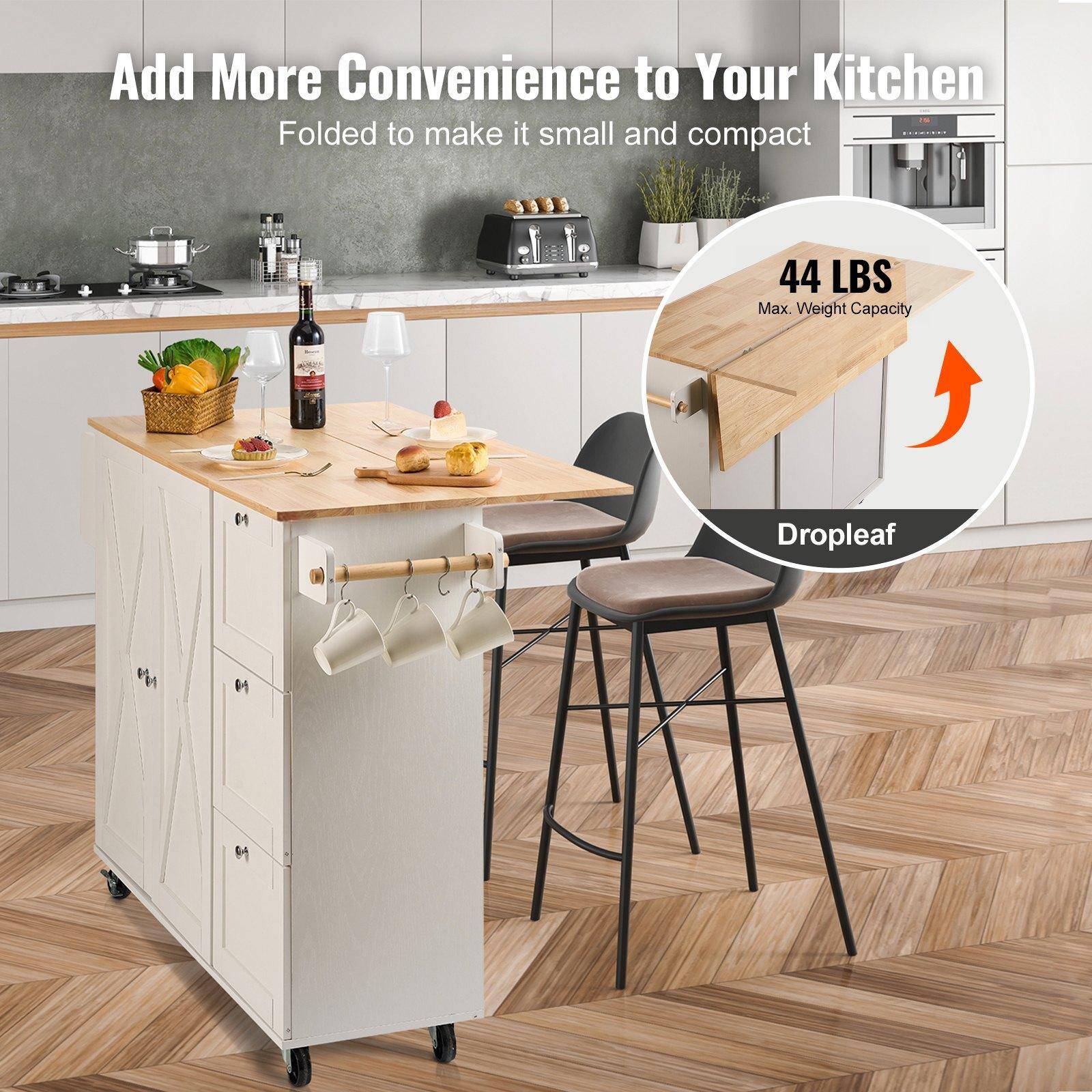 Add More Convenience to Your Kitchen  
Folded to make it small and compact  

44 LBS  
Max. Weight Capacity  

Dropleaf