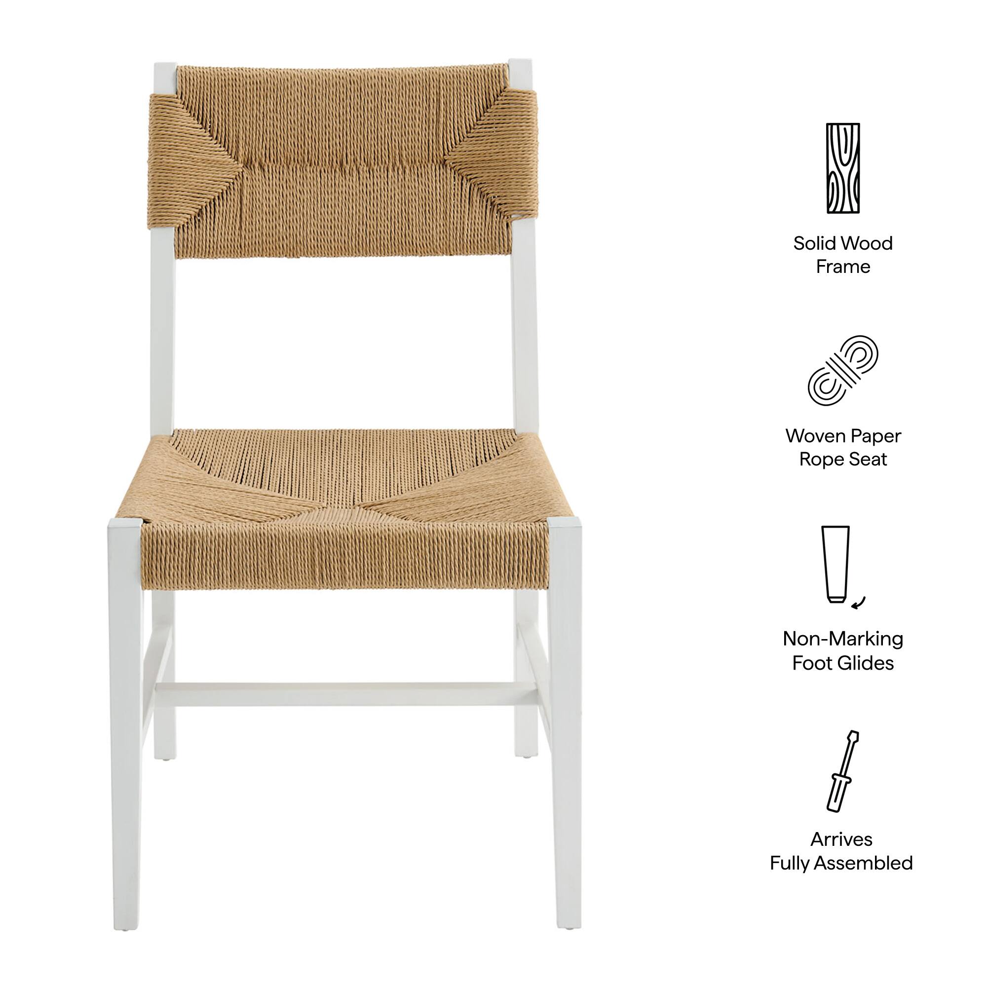 Solid Wood Frame Woven Paper Rope Seat Non-Marking Foot Glides Arrives Fully Assembled