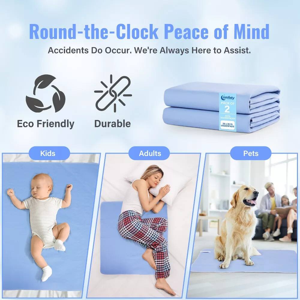 Round-the-Clock Peace of Mind  
Accidents Do Occur. We're Always Here to Assist.  

Eco Friendly  
Durable  

PACK OF 2  

Kids  
Adults  
Pets
