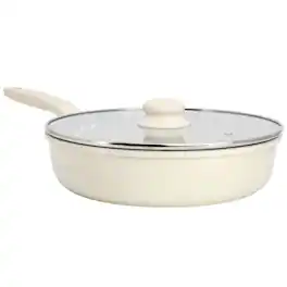 Gibson - Home Barnsdall 11 Inch 4 Quart Ceramic Nonstick Alimunium Saute Pan with Lid in Cream - White