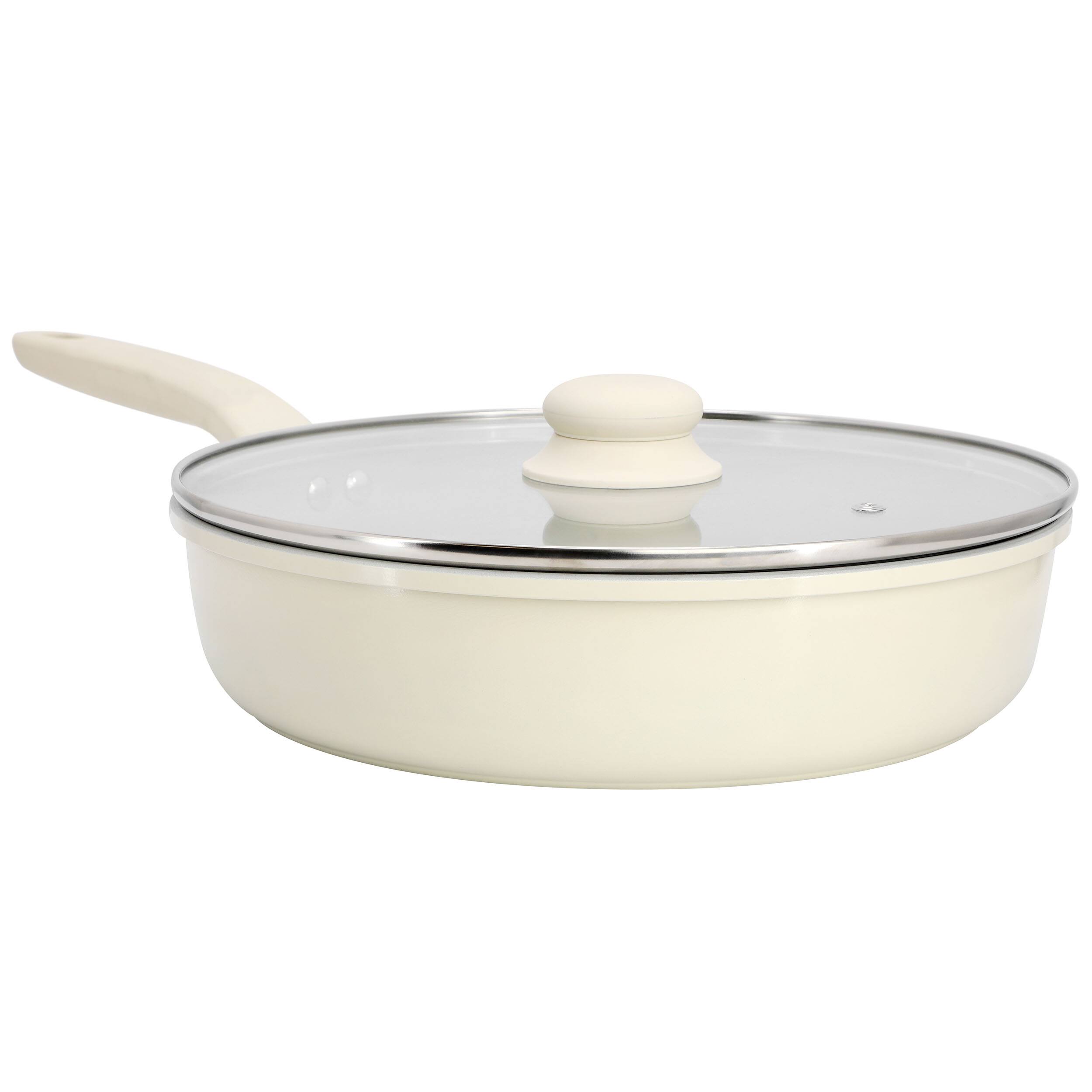 Front. Gibson - Gibson Home Barnsdall 11 Inch 4 Quart Ceramic Nonstick Alimunium Saute Pan with Lid in Cream - White.