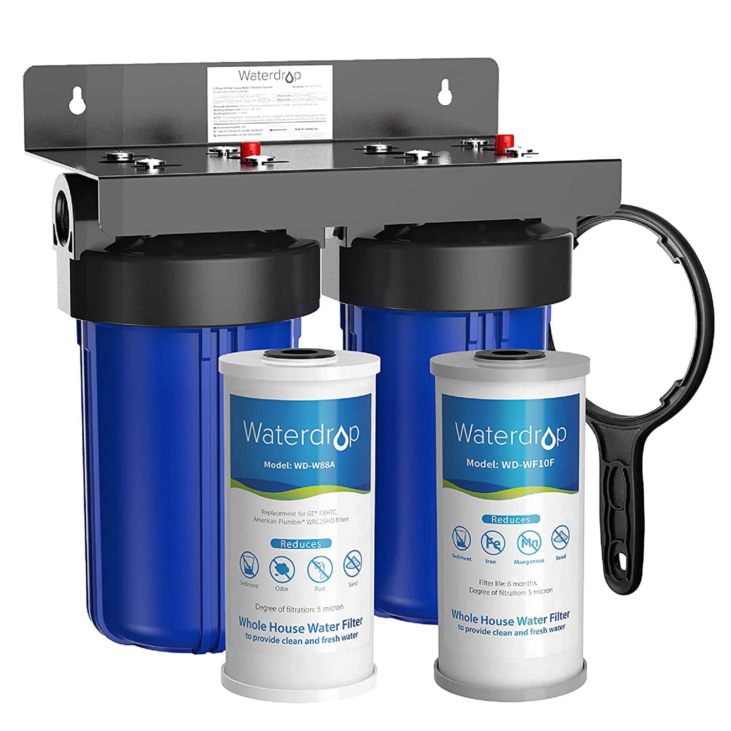 Waterdrop - Whole House Water Filter System, 5-Stage Filtration, Reduce Iron, Lead, Chlorine - Blue