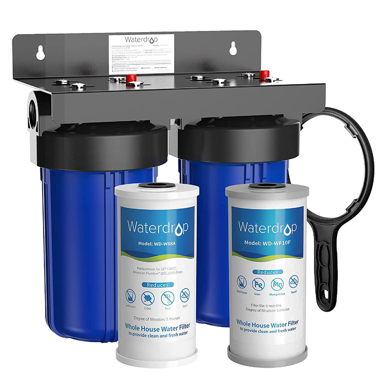Waterdrop - Whole House Water Filter System, 5-Stage Filtration, Reduce Iron, Lead, Chlorine - Blue