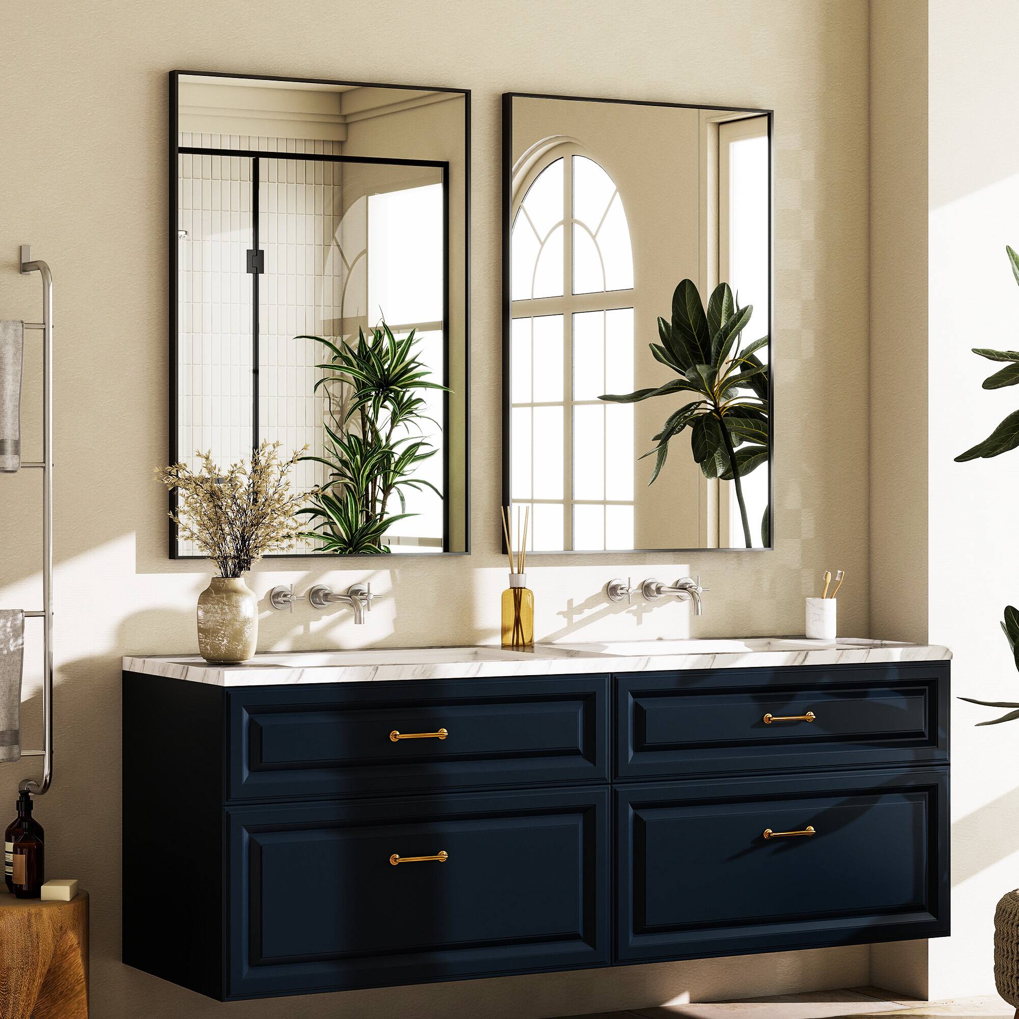 Alt View 1. Easly - Black 26 in. W x 38 in. H Rectangle Aluminum Alloy Frame Vanity Wall Mirror - Black.