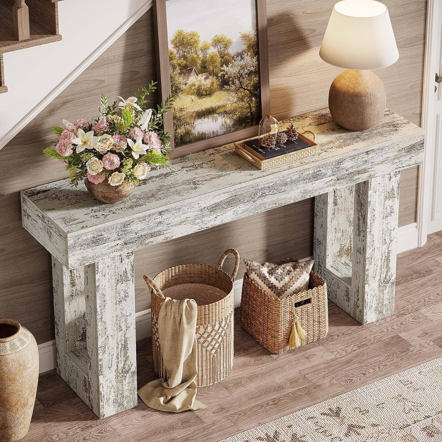 Alt View 4. Tribesigns - Console Table with Engineered Wood Construction and Rectangular Top for Entryway, Hallway and Living Room - White.