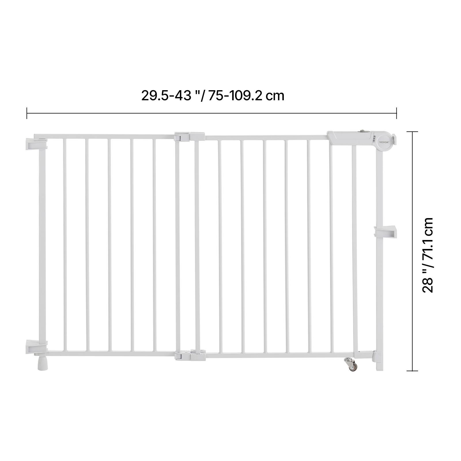 The corrected text is:

29.5-43" / 75-109.2 cm
71.1 cm
109.2 cm
28.75" / 73 cm