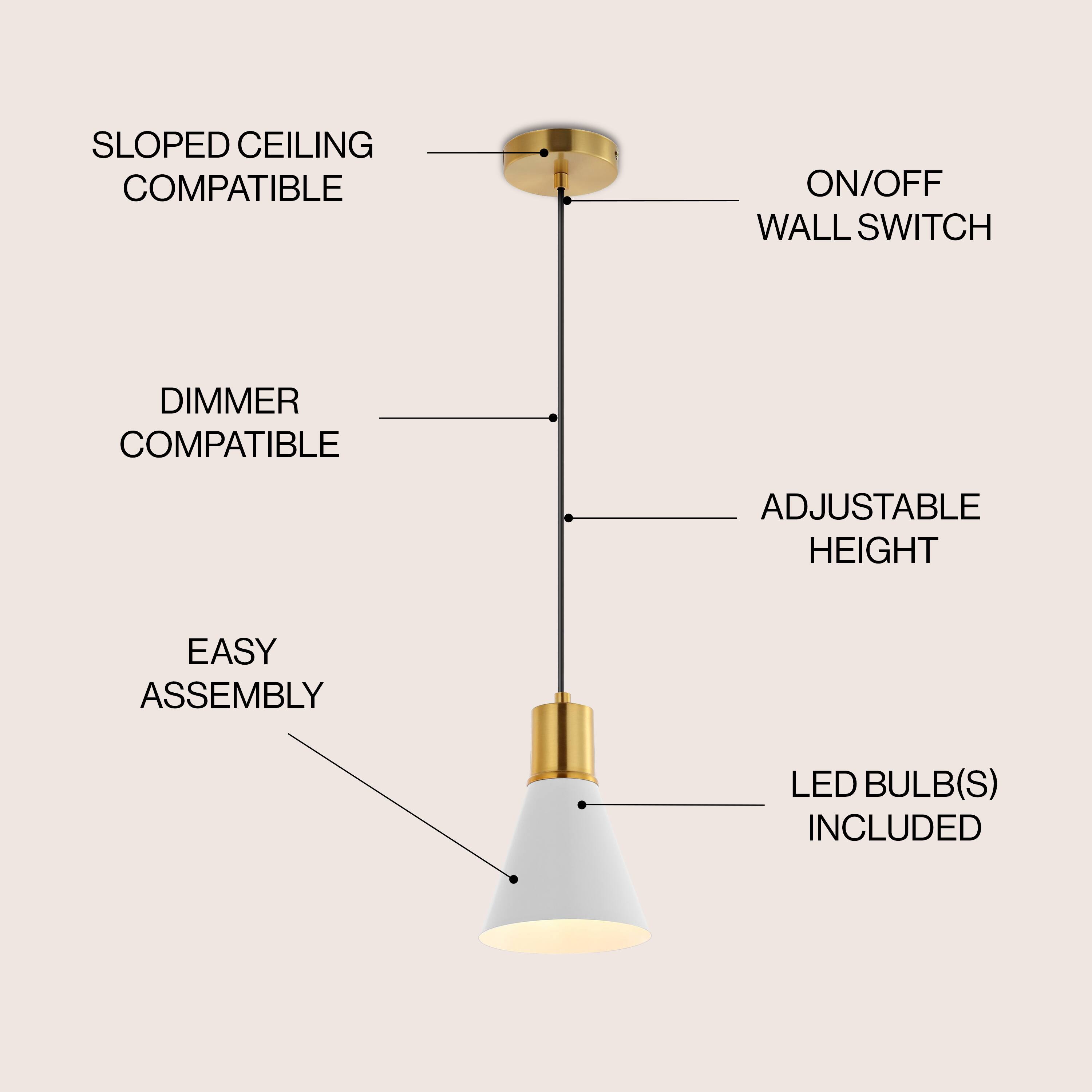 SLOPED CEILING COMPATIBLE  
ON/OFF WALL SWITCH  
DIMMER COMPATIBLE  
ADJUSTABLE HEIGHT  
EASY ASSEMBLY  
LED BULB(S) INCLUDED