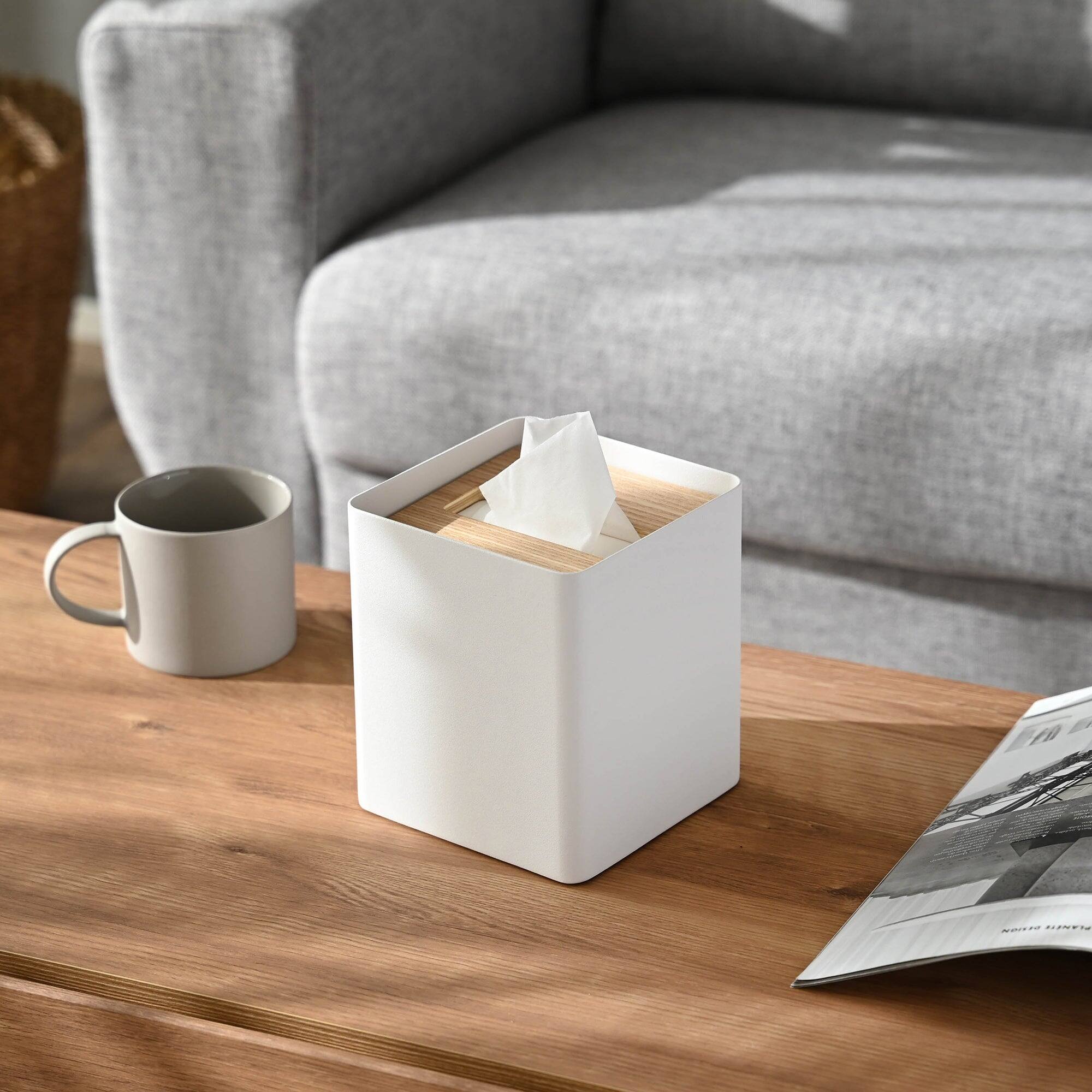 Alt View 5. Yamazaki Home - Tissue Box Cover - Square - Steel - Black, White.